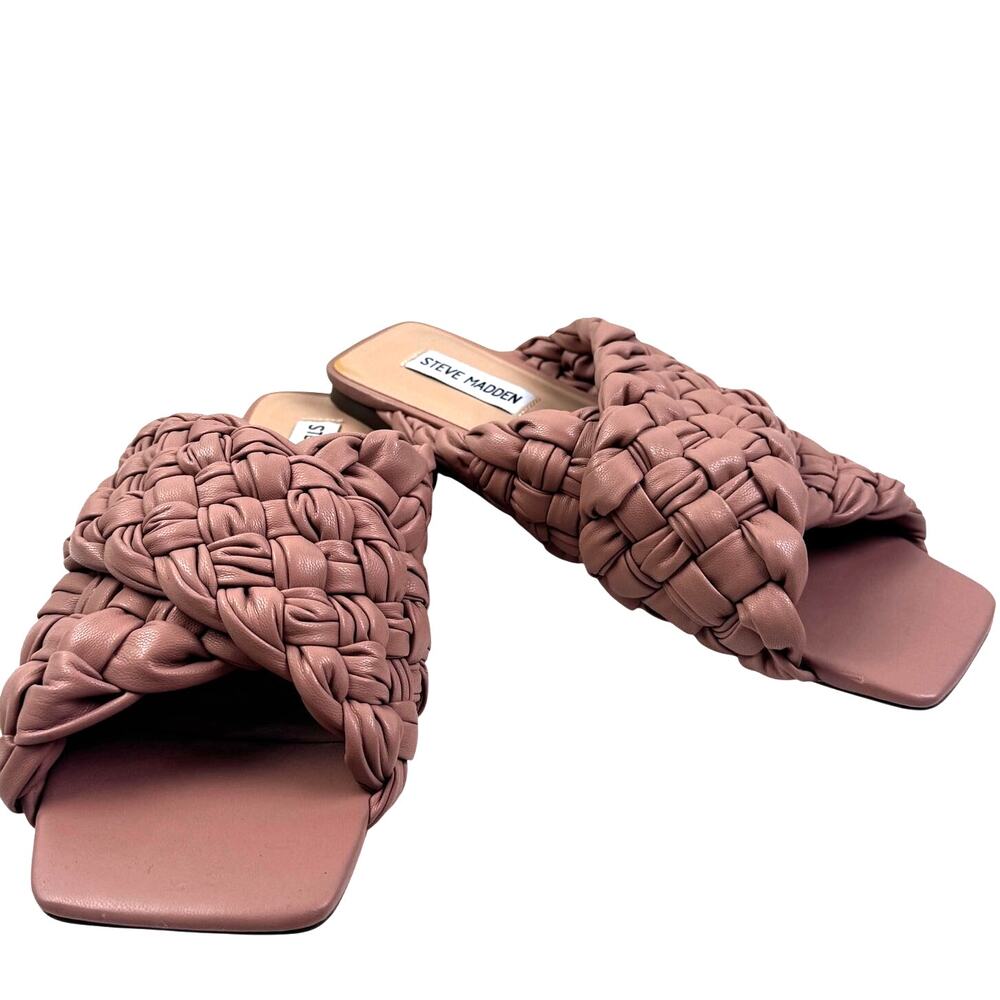 Steve Madden Marina Nude Woven Chic Square Toe Slip On Sandals Women's Size 9